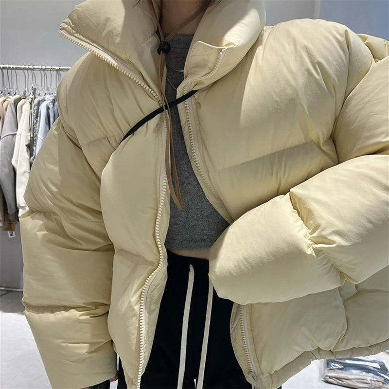 Woolen Short Down Jacket Women Stand Collar Thickened Puffer Jacket