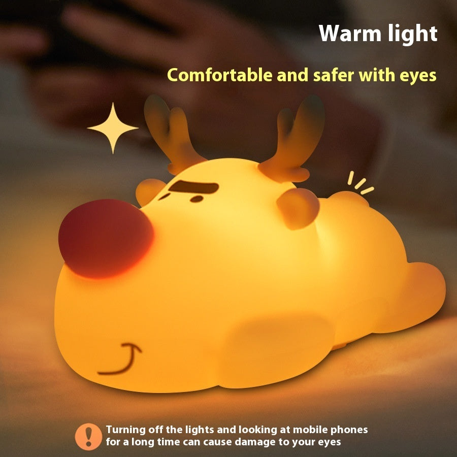 Christmas Reindeer Small Night Lamp Silicone Rechargeable