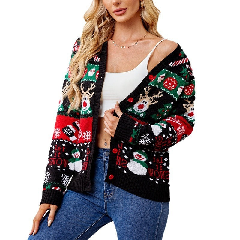Loose Knitted Cardigan Women's Casual Long-sleeved Christmas Sweater