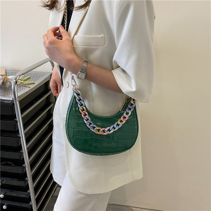 Stone Pattern Fashion Color Chain Handheld Crossbody Bag