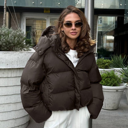 Cotton-padded Loose Coat Cap Puffer Jacket