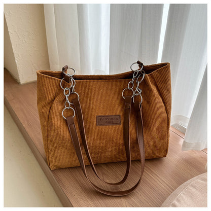 New Corduroy One-shoulder Tote Large Capacity Handbag For Women