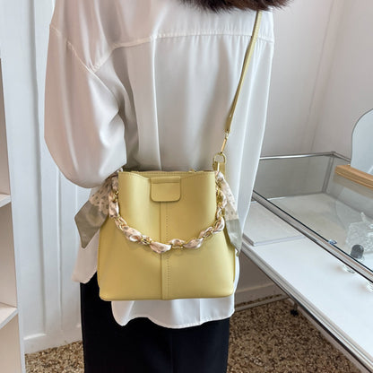 Simple Women's Shouder Bucket Bag Chain Fashion Textured