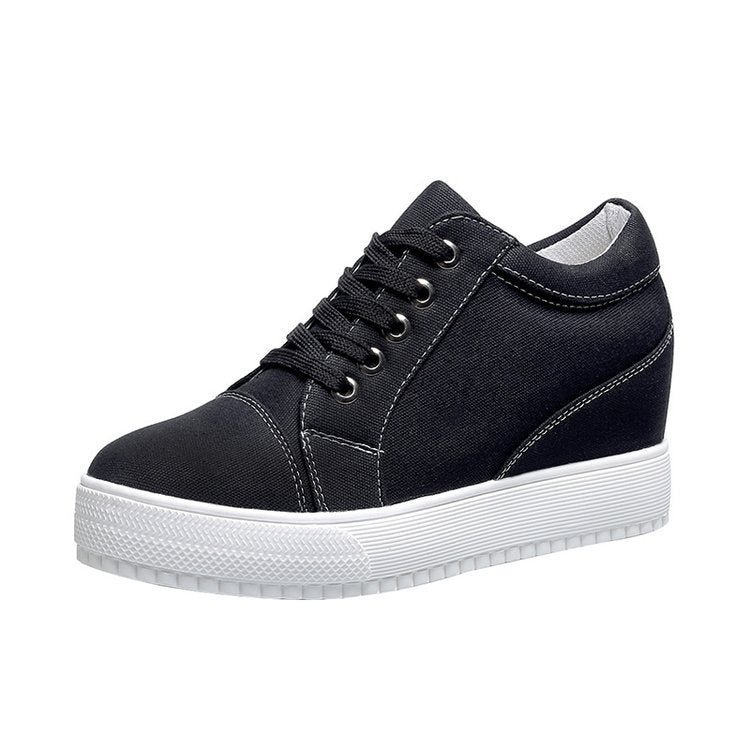 Breathable White Women's Casual Inner Height Increase Canvas Platform Shoes