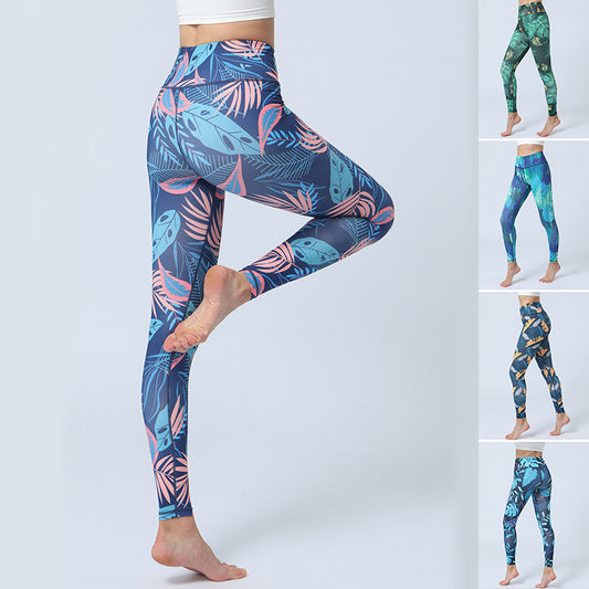 Modische Yogahose mit Blätter-Print