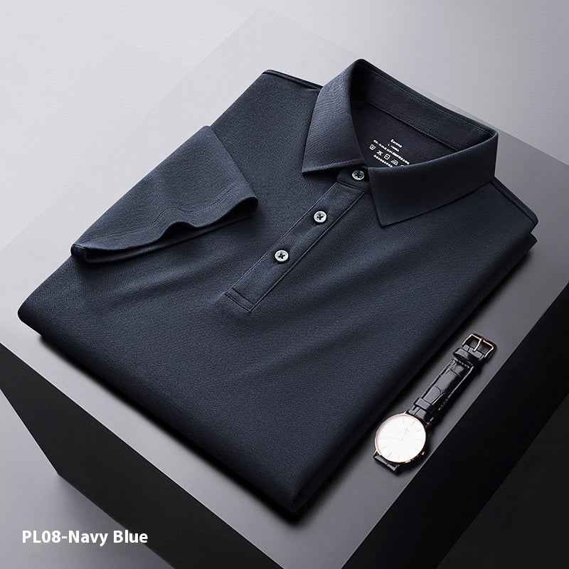Men's Solid Color Polo Collar Business Casual Short-sleeved T-shirt