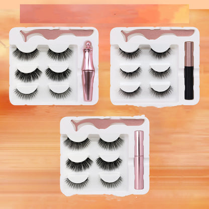 Three Pairs Of 3d Magnetic False Eyelashes In Thread Liquid Sleeve Box