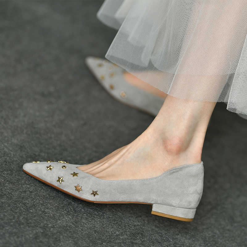 Frosted Low-cut Pointed-toe Shoes All-match Flat Low Heel Slip-on Pumps Upper material Cashmere (sheepskin)