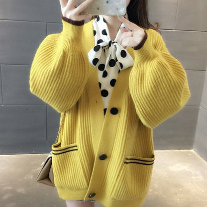 Laid-back Style Gentle Korean Style Knitted Coat Sweater