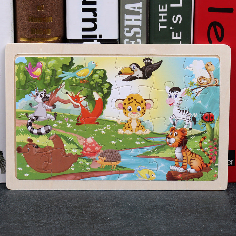 80PCS wooden educational development baby kids training toys children animal puzzle