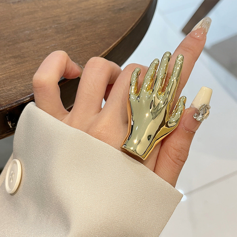 Three-dimensional Palm Light Luxury Metal Texture Ring