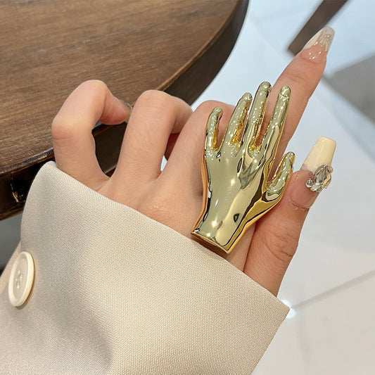 Three-dimensional Palm Light Luxury Metal Texture Ring