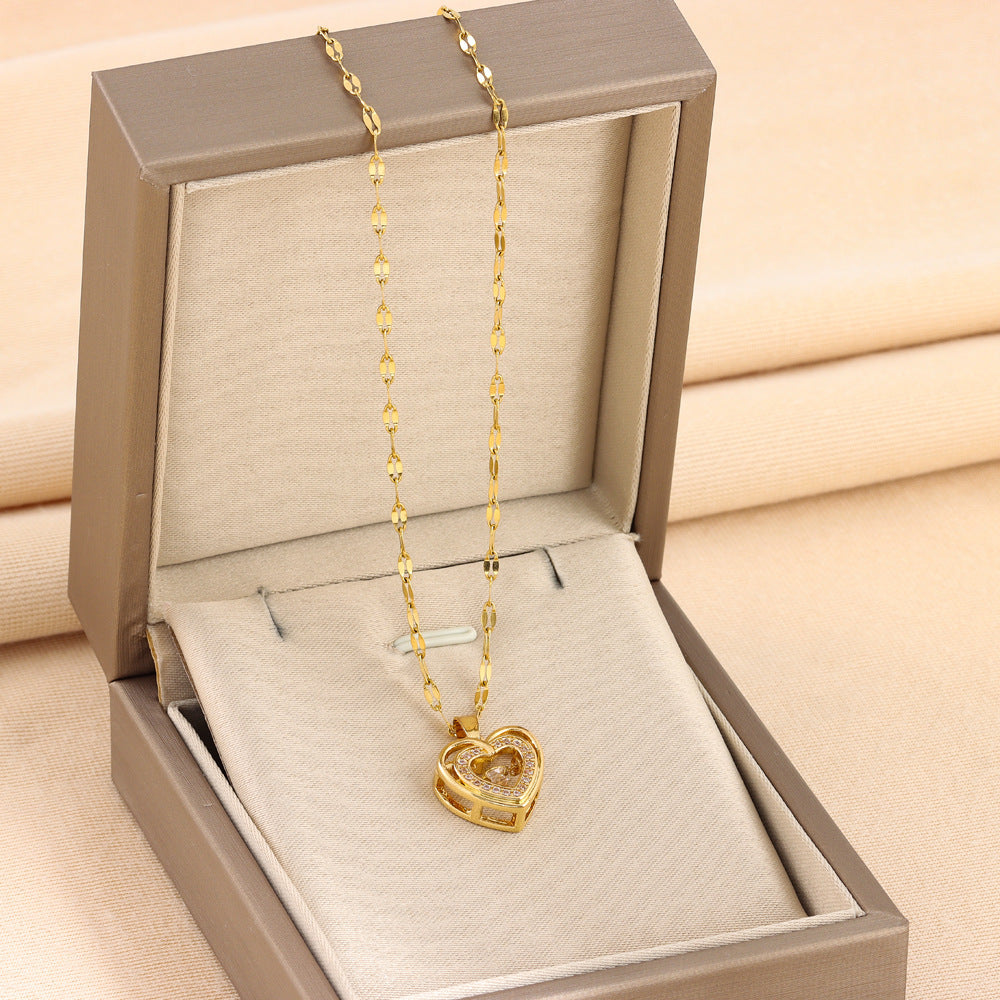 Double-layer Love Necklace With Rhinestones Titanium