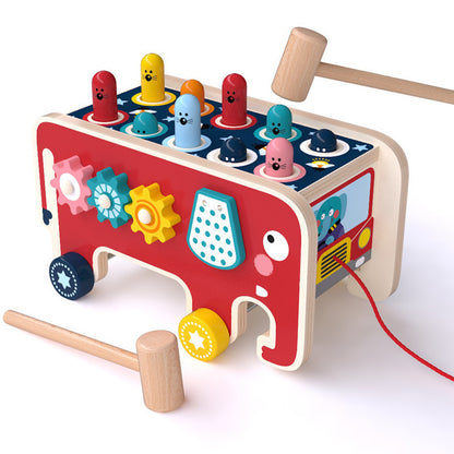 Kids Wooden Pounding Bench Animal Bus Toys Early Educational Set