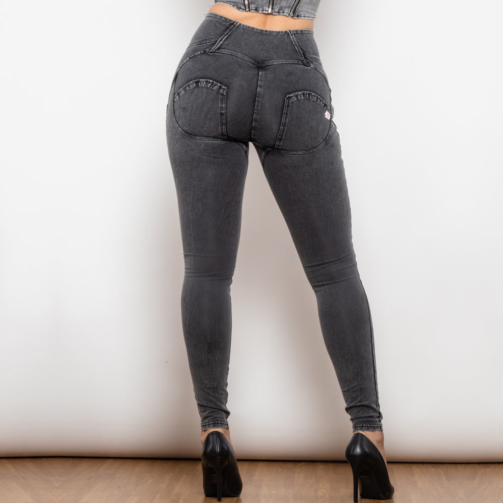 Shascullfites Melody Grey Lift Jeggings Button Up Women Jeans Butt Lift Jeans