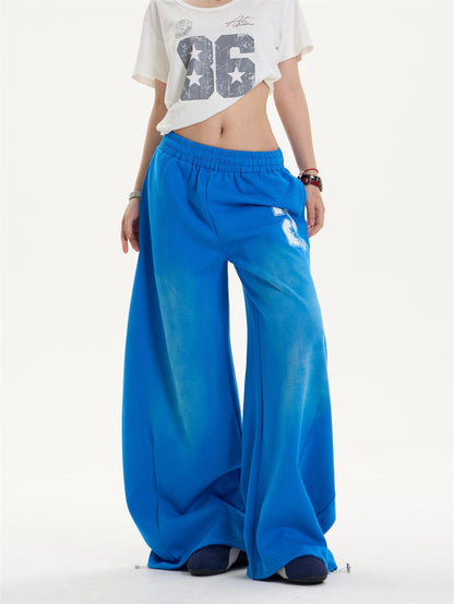 Distressed Letters Printed Drawstring Loose Straight Sweatpants