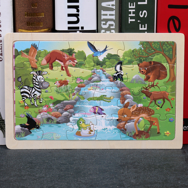 80PCS wooden educational development baby kids training toys children animal puzzle