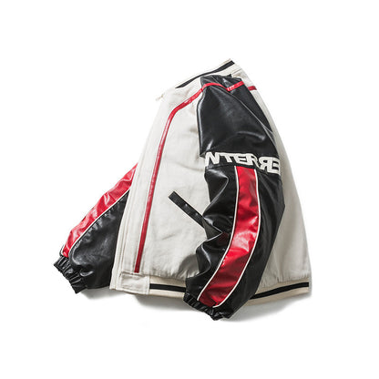 Letter Printing Contrast Stitching Loose Baseball Style Jacket