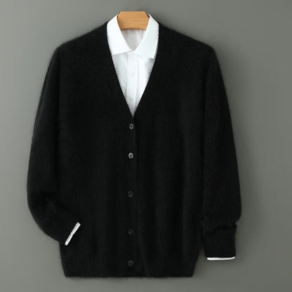 Mink Wool Men V-neck Thickened Sweater Loose Cardigan