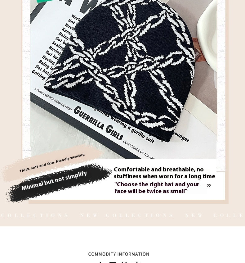 Hip Hop Warm Leisure Y2g Gothic Flower Knitted Beanie Hat