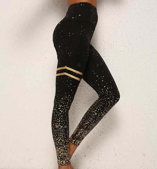 Gold Dot Striped Print Fitness Butt Lifting Laufen Sport Gym Yoga Hosen