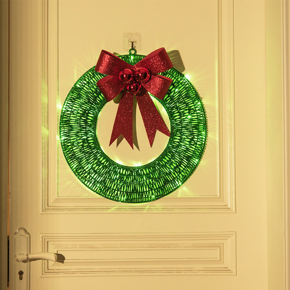 Christmas Garland 50CM Luminous LED Warm Light With Big Bowknot Christmas Front Door Hanging Decor
