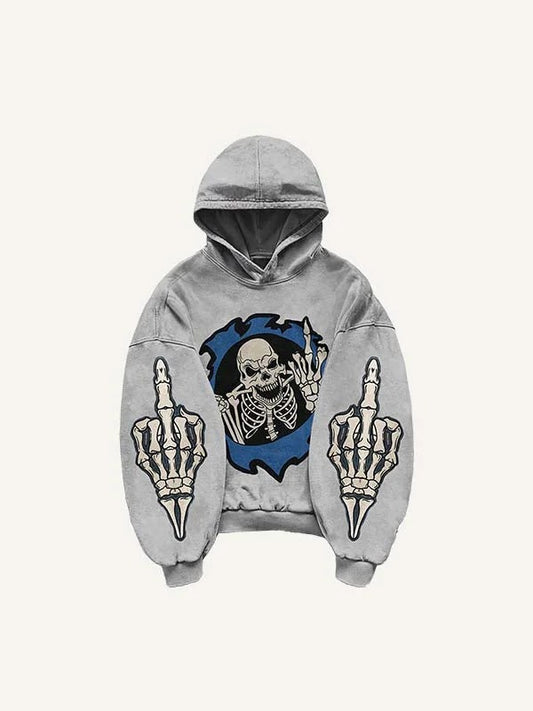 Middle Finger Skeleton Printed Hoodie