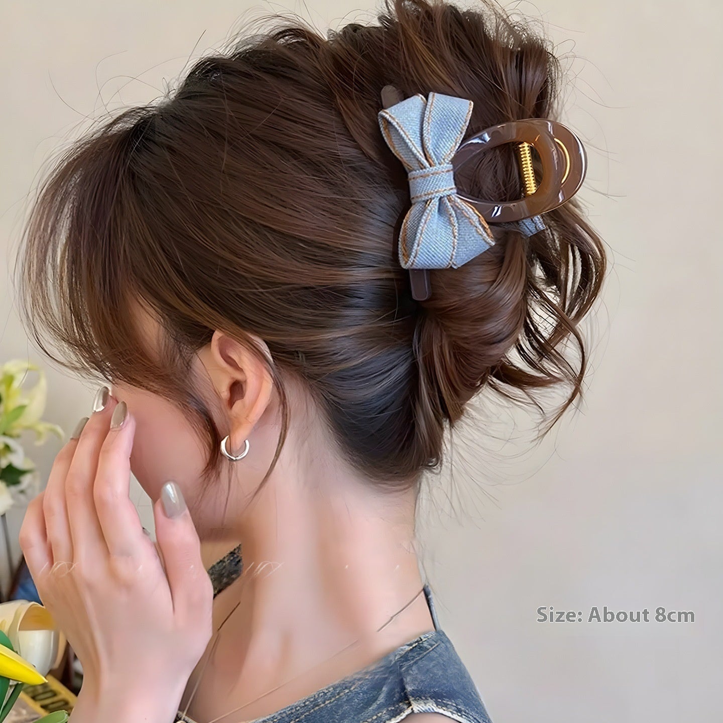Blue Denim Bow Barrettes Hair Claw