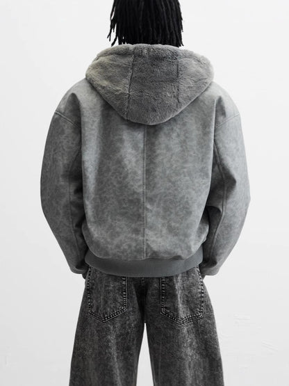 Reverseable Faux Leather Hooded Bomber Jacket