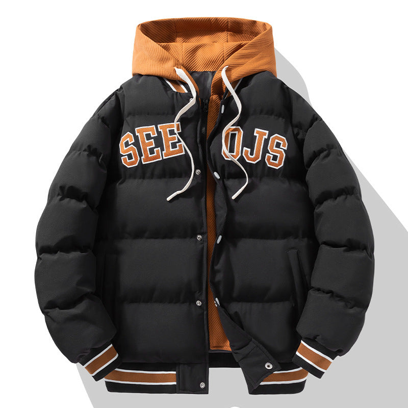 Mode Brief Kapuze Baumwolle Winter Warm Solid Zipper Jacke für Männer
