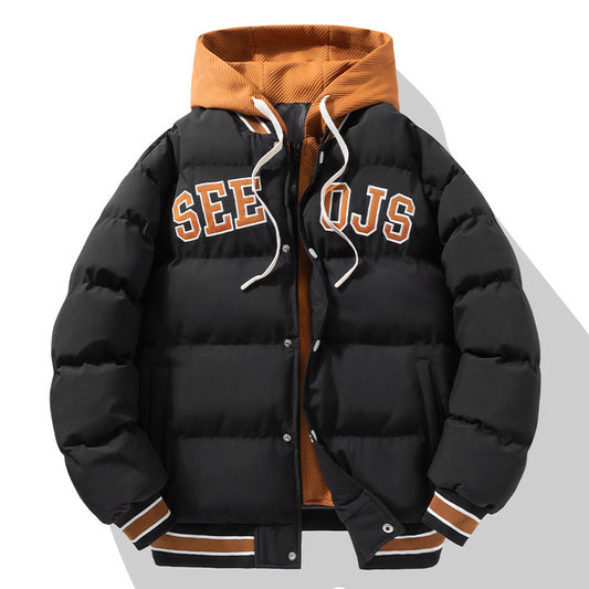 Mode Brief Kapuze Baumwolle Winter Warm Solid Zipper Jacke für Männer