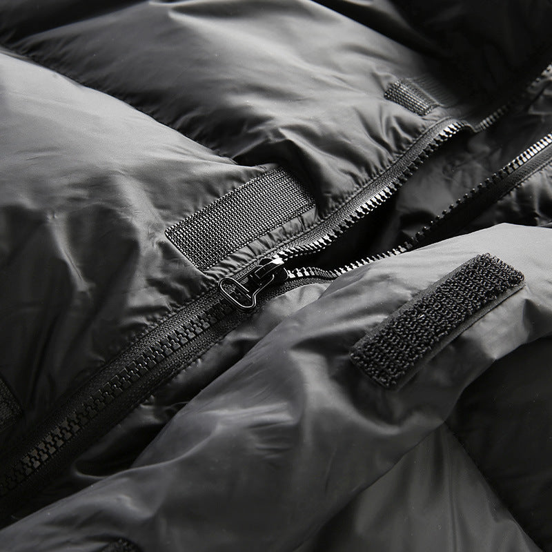 Black Stand-up Collar Down Puffer Jacket For Men