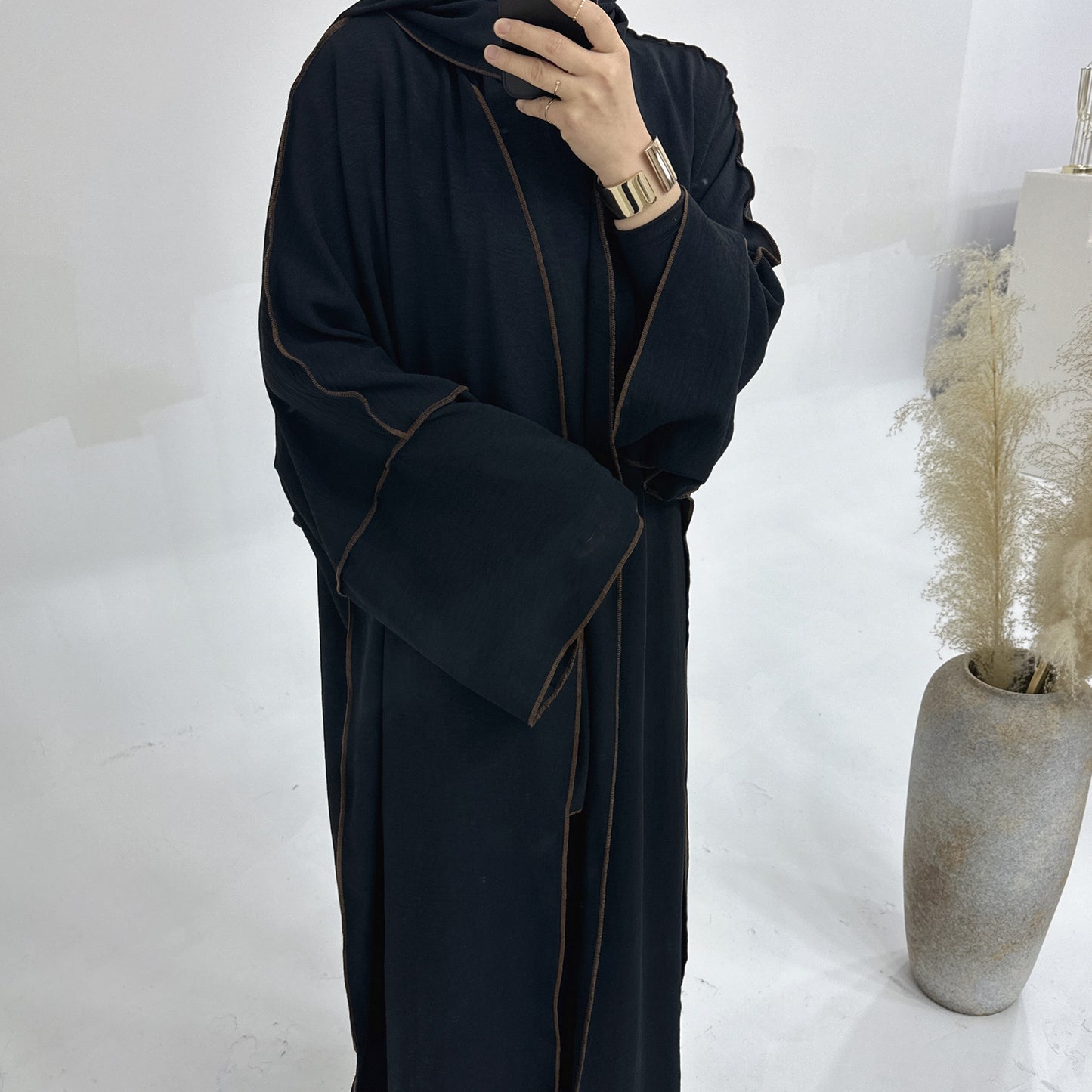 Solid Color Hook Cardigan abaya