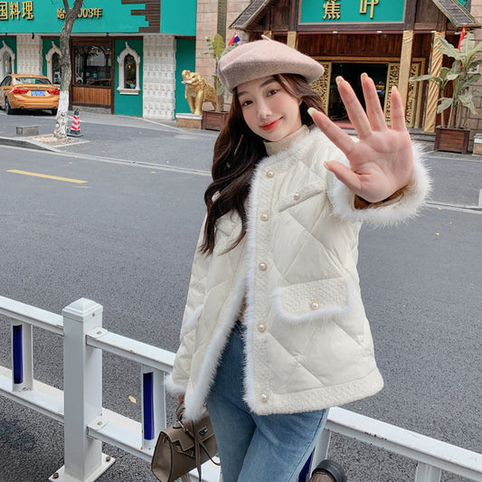 High-grade Short Quilted Mink Fur Classic Style Down Women's Coat