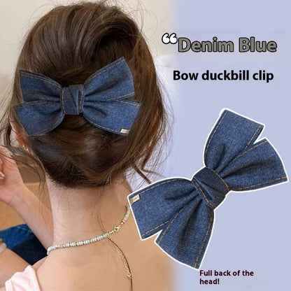 Blue Denim Bow Barrettes Hair Claw