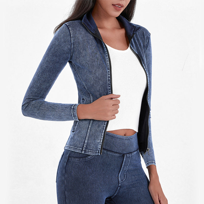 NEW ZIPPER DENIM YOGA JACKET