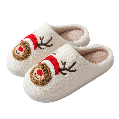 Christmas Santa Claus Cotton Slippers For Women And Men Winter Warm Furry