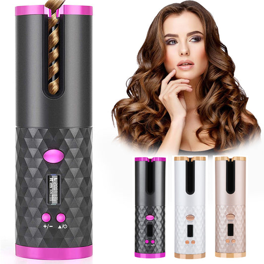 Rechargeable Automatic Hair Curler Portable Hair Curling Iron with LCD Display