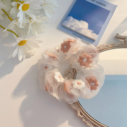 Flower Tie Hair Ring Organza Scrunchie