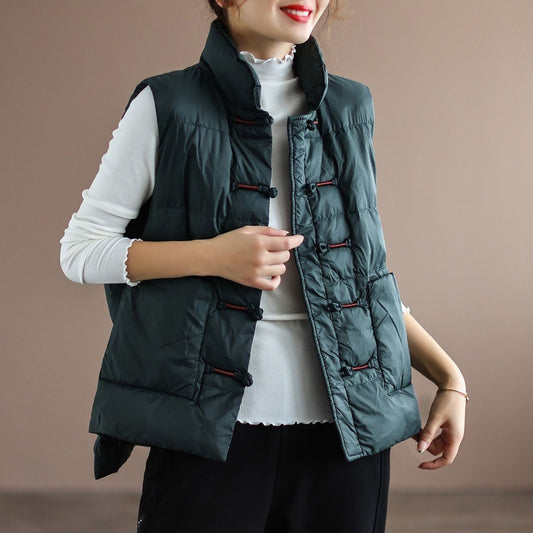 Daunenjacke Damen Weiße Entendaunenweste im Ethno-Stil