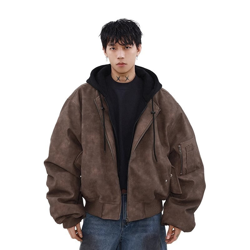 Loose Casual Hooded Coat Idle Style False Two piece Jacket