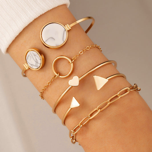 Women's Five-piece Bracelet Set With Imitation Gemstone Inlaid Opening
