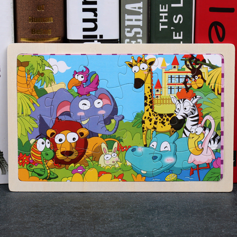 80PCS wooden educational development baby kids training toys children animal puzzle