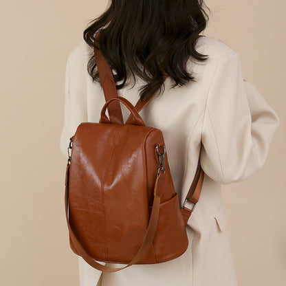 Pu Leather Backpack Female Light Simple Large Capacity