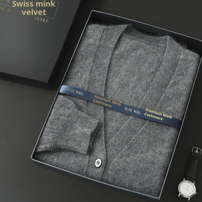 Mink Wool Men V-neck Thickened Sweater Loose Cardigan