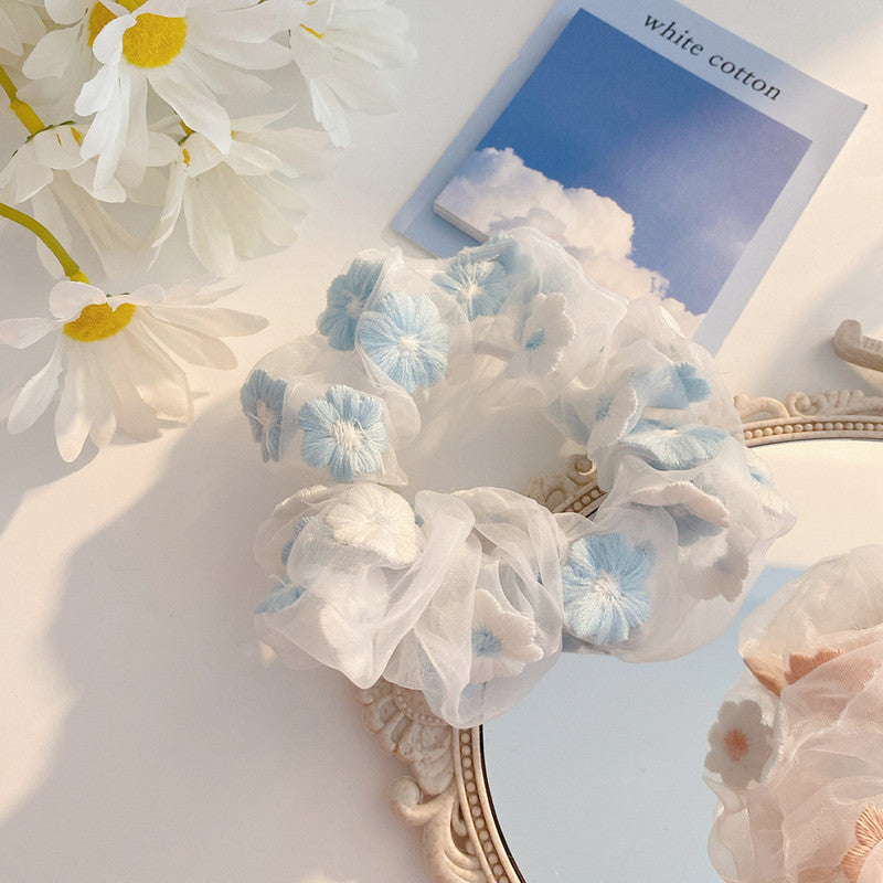 Flower Tie Hair Ring Organza Scrunchie