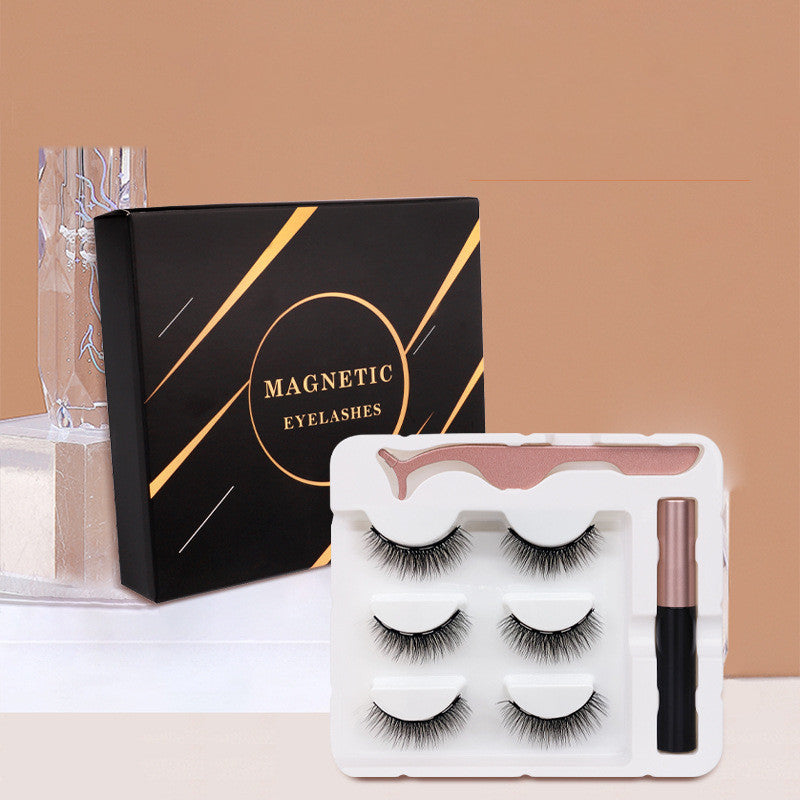 Three Pairs Of 3d Magnetic False Eyelashes In Thread Liquid Sleeve Box