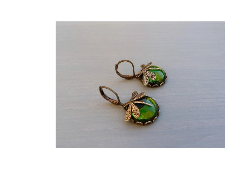 Vintage Dragonfly Pendant Earring Boho Chakra Blue Moonstone Earrings For Women