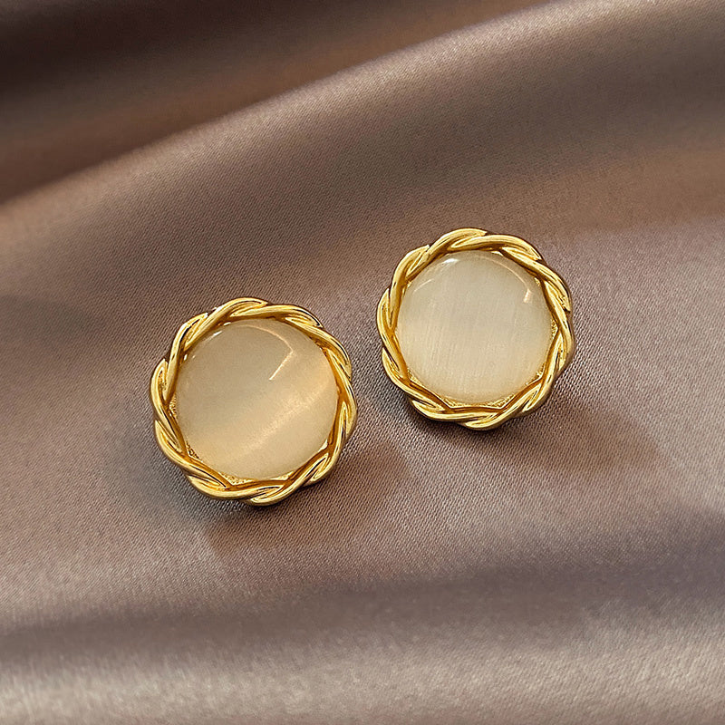 Cat's Eye Flower High Sense Opal Square Triangle Geometry Earrings