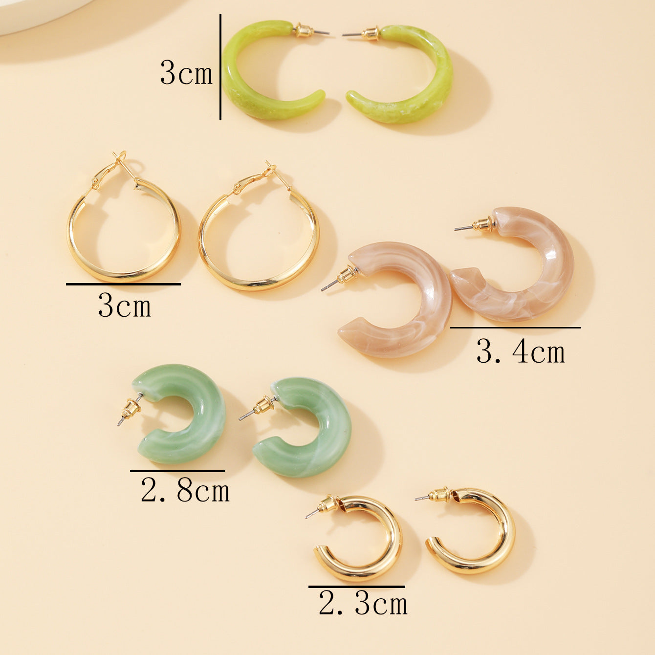 5 Pairs Of Acetate Earrings Set Creative And Simple